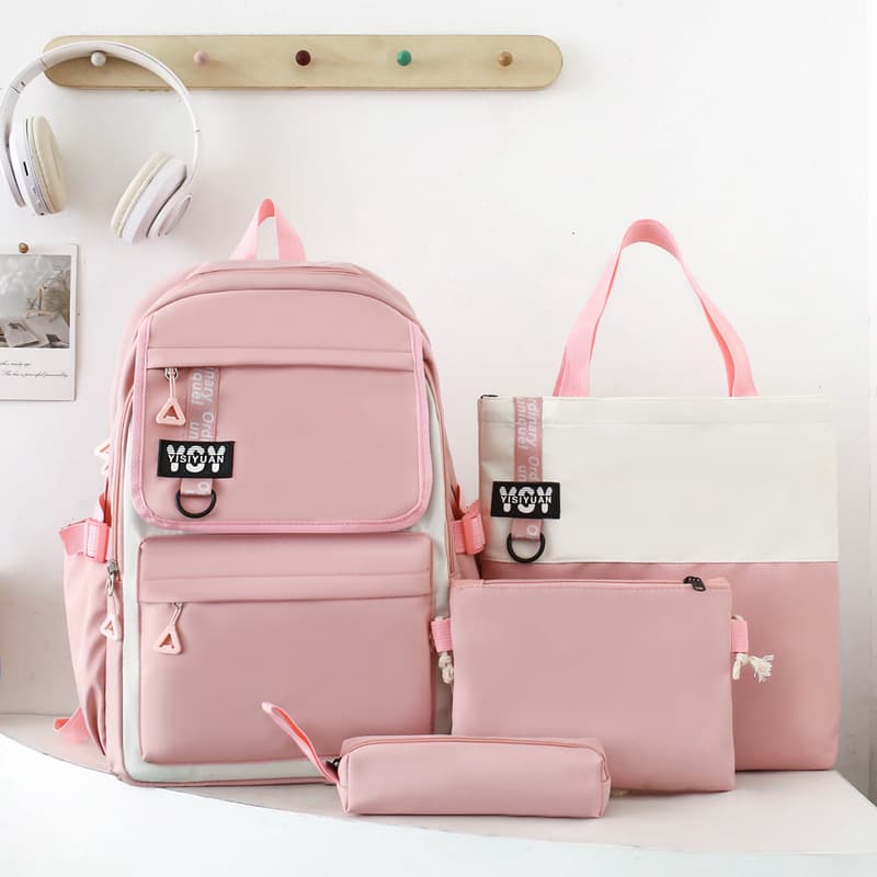 Sac à Dos Multifonctionnel Kawaii Grand Volume Imperméable et Résistant 4Pcs Rose SACKDS12RS - حقيبة ظهر بعدة قطع بتصميم كاوايي