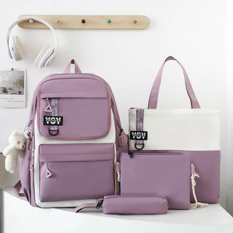 Sac à Dos Multifonctionnel Kawaii Grand Volume Imperméable et Résistant 4Pcs Mauve SACKDS12MV - حقيبة ظهر بعدة قطع بتصميم كاوايي