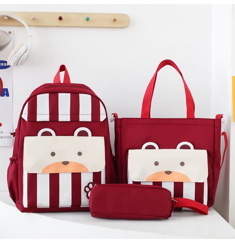 Ensemble de sacs d’école Kawai pour adolescents 3Pcs Ours Grenat – محفظة 3 قطع كاواي