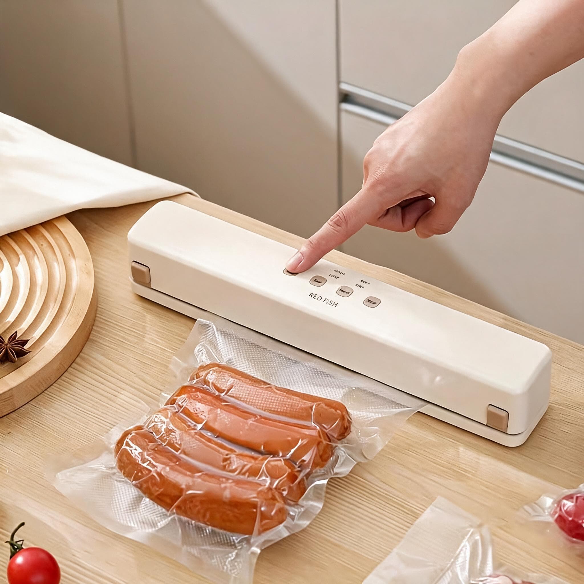 Machine Sous-Vide Alimentaire Red Fish avec 10 Sacs de Conservations - جهاز تغليف وتفريغ الهواء من الأطعمة