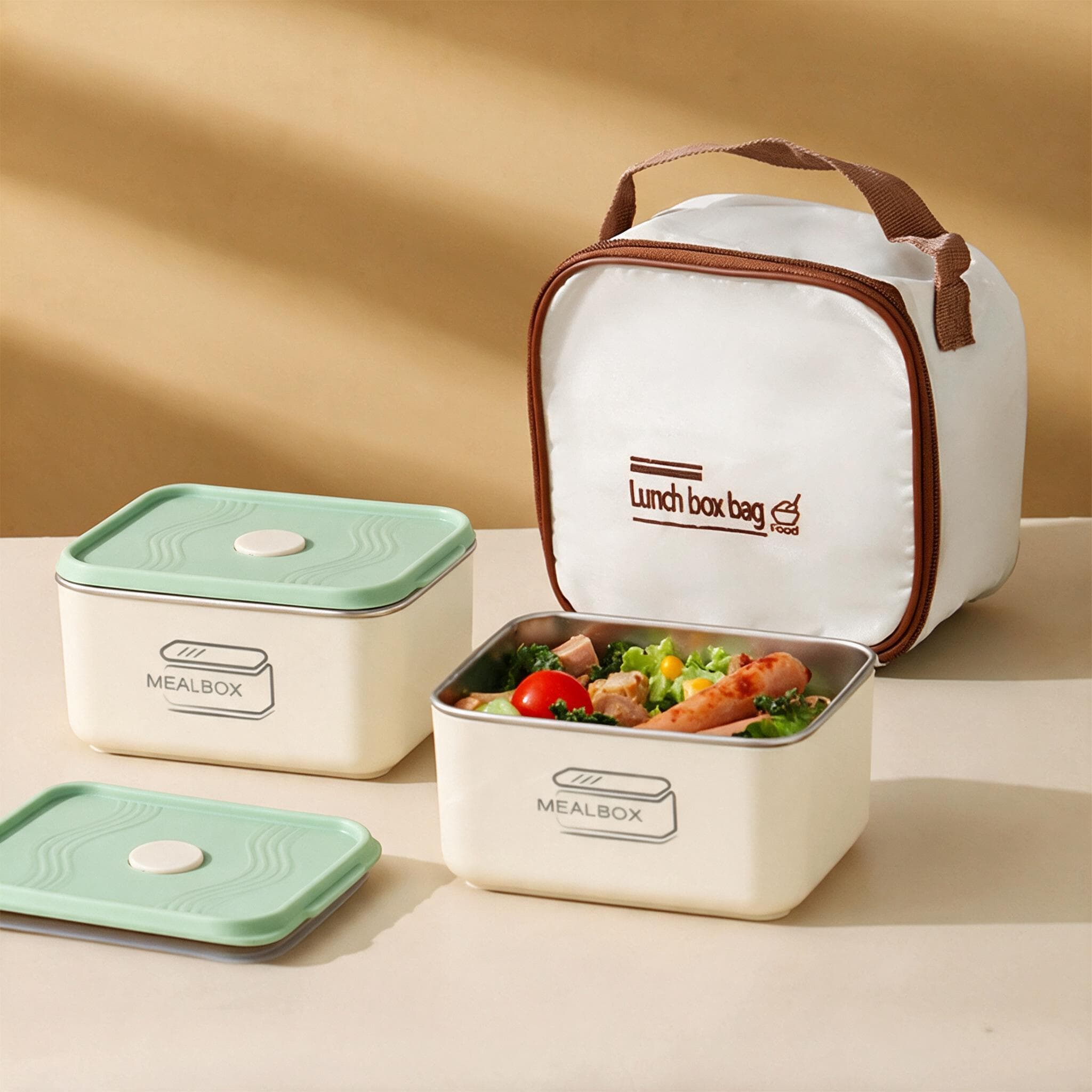 Ensemble Boîte à Lunch en Acier Inoxydable 2Pcs avec Sac Isotherme - طقم علب حفظ الطعام والوجبات من الاينوكس مع حقيبة حرارية عازلة