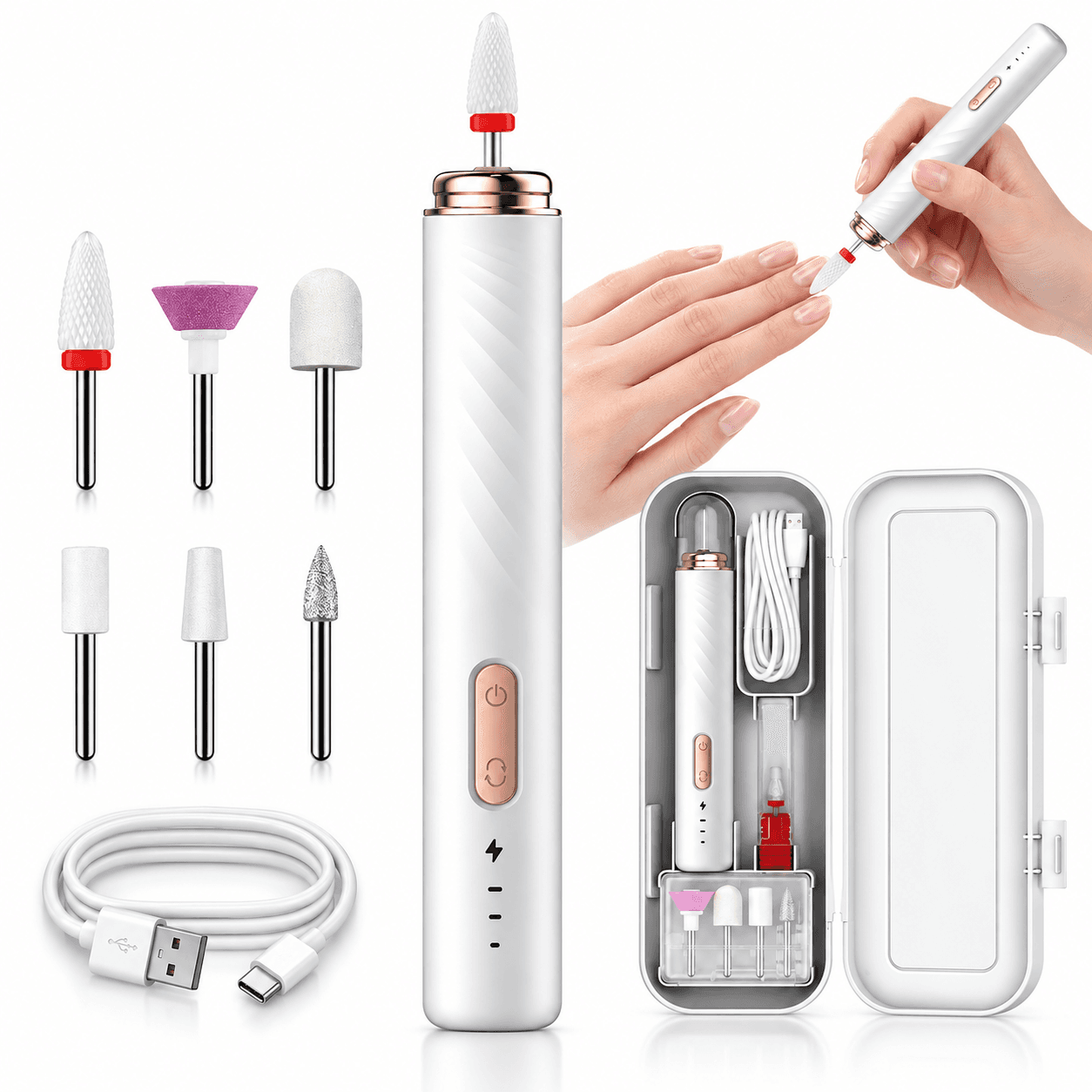 Ponceuse à Ongles Électrique Sans Fil 3 Vitesses Double Sens de Rotation USB Rechargeable - مبرد ومقلم الأظافر الكهربائي اللاسلكي 3 سرعات