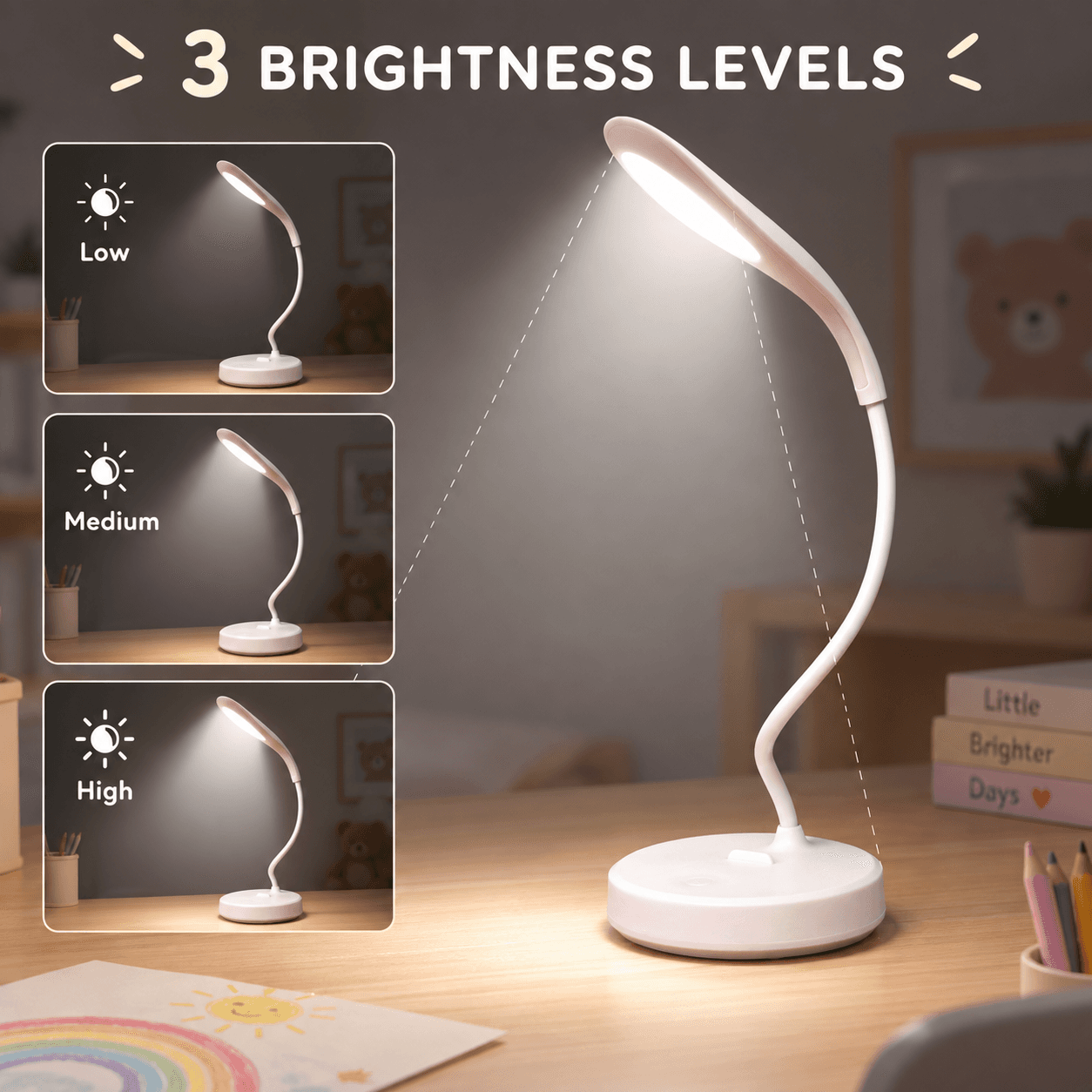 Lampe de Bureau LED Flexible 3 Niveaux de Luminosité pour Enfants - مصباح مكتب مرن بـ 3 مستويات إضاءة وحماية للعين للأطفال
