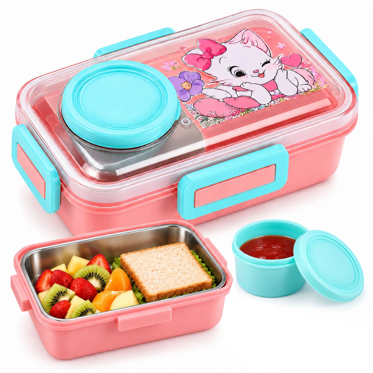 Boîte à Lunch pour Enfants Sans BPA, Étanche Compacte avec Bol Intégré - علبة حفظ وجبات غداء للأطفال مع وعاء مدمج
