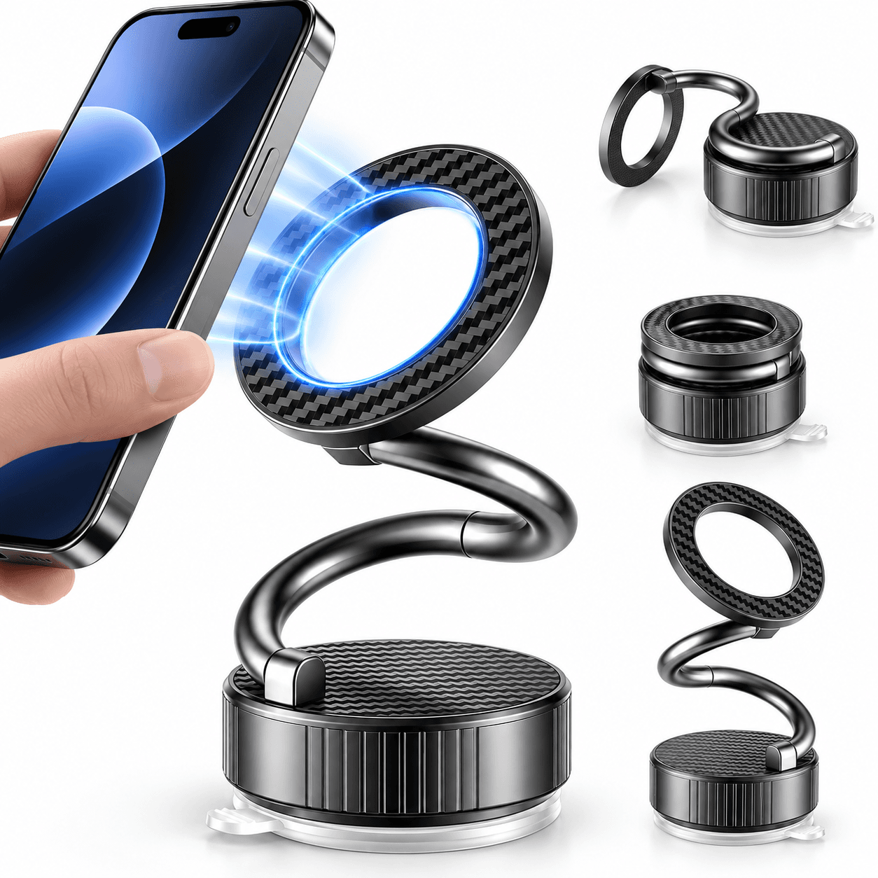 Support Téléphone Voiture Magnétique Ventouse à Vide Rotation 4 Axes - حامل الهاتف المغناطيسي والشفط الهوائي للسيارة بـ 4 محاور دوران