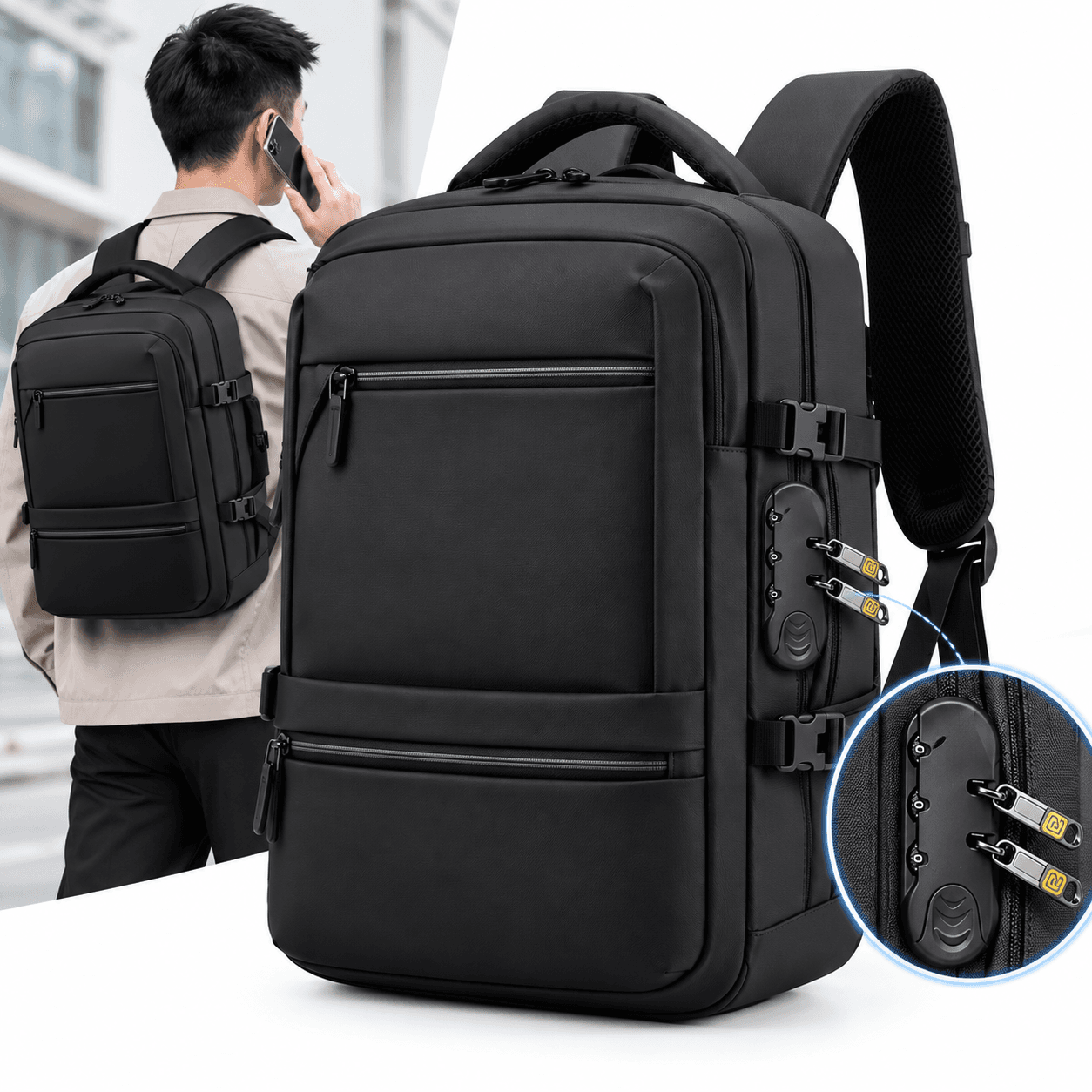 Sac à Dos pour Ordinateur Portable Grande Capacité et Anti-Vol Bomag Boy Noir - حقيبة ظهر للكمبيوتر المحمول واسعة ومانعة للسرقة