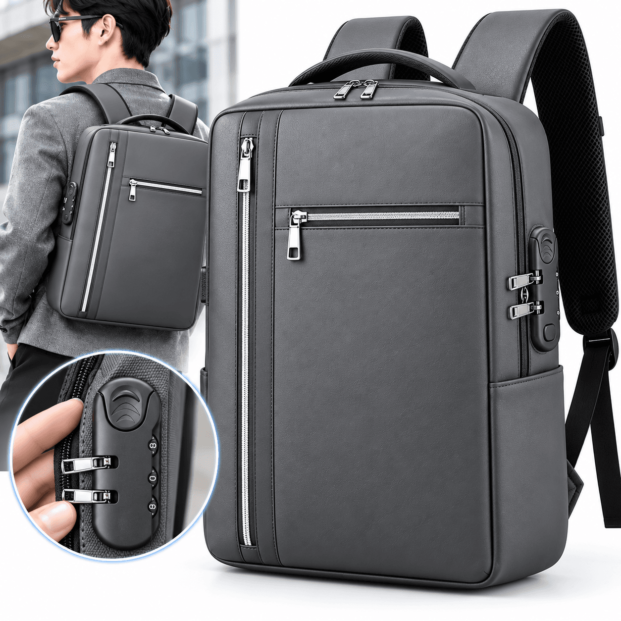 Sac à Dos Antivol Grande Capacité Gris– YP-02 – حقيبة ظهر مضادة للسرقة