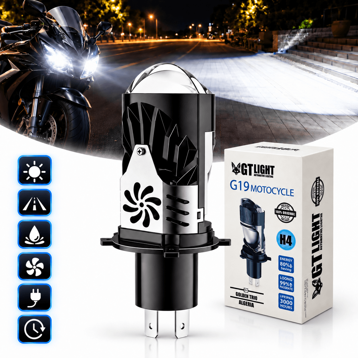 Ampoules de Phare LED H4 à Double Projecteur 20000LM 100W G19 H4 - مصباع دراجات نارية عالي السطوع