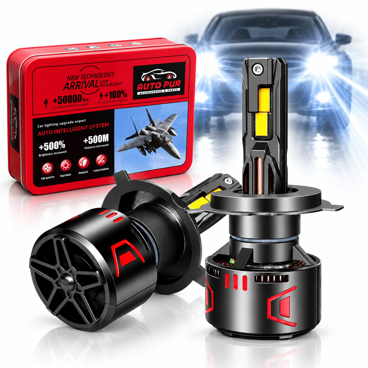 Ampoules de Phare LED H4 6500K Auto Pur - مصابيح ليد أمامية للسيارة بقوة 6500 كلفن
