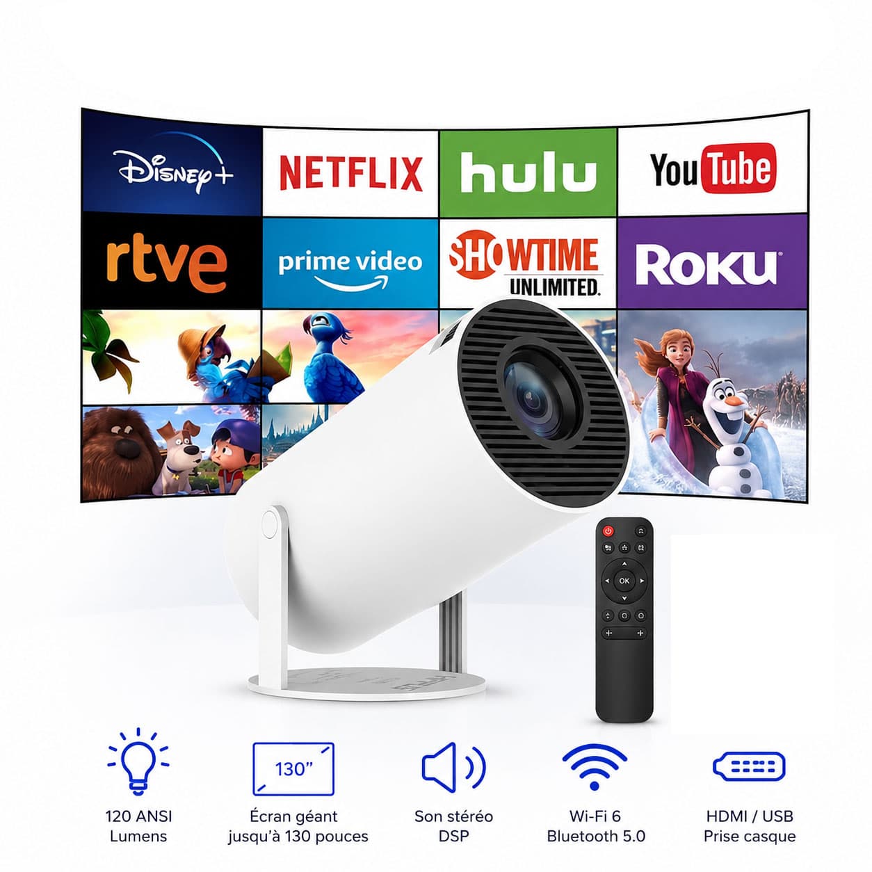 Mini Projector Multimédia Android Wifi Bleutooth 5.0 Large Screen - جهاز عرض ذكي ميني بروجكتر أندرويد
