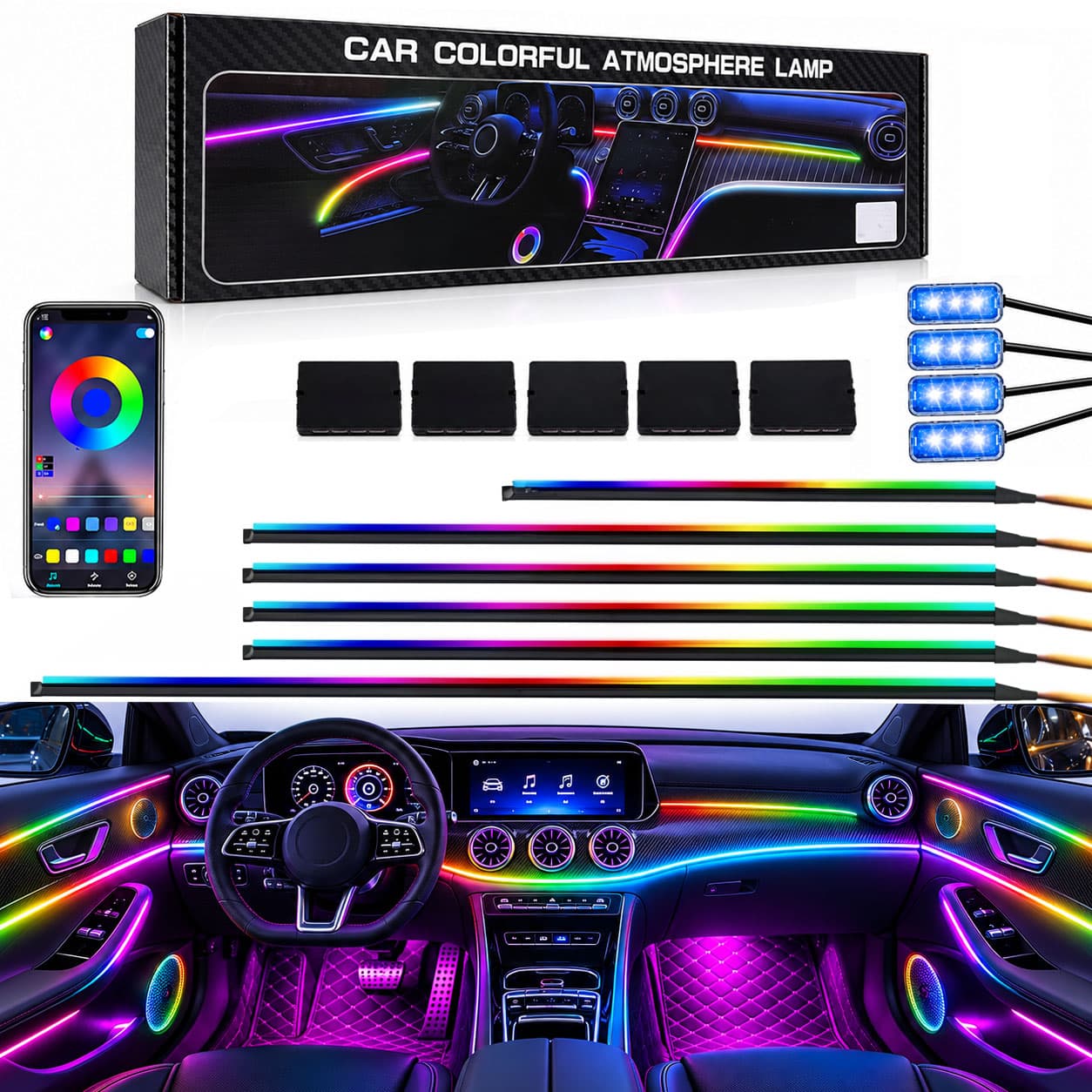 Kit d'Éclairage d'Ambiance LED RGBIC Acrylic pour Voiture - إضاءة محيطية أكريليك للسيارات مع تحكم ذكي