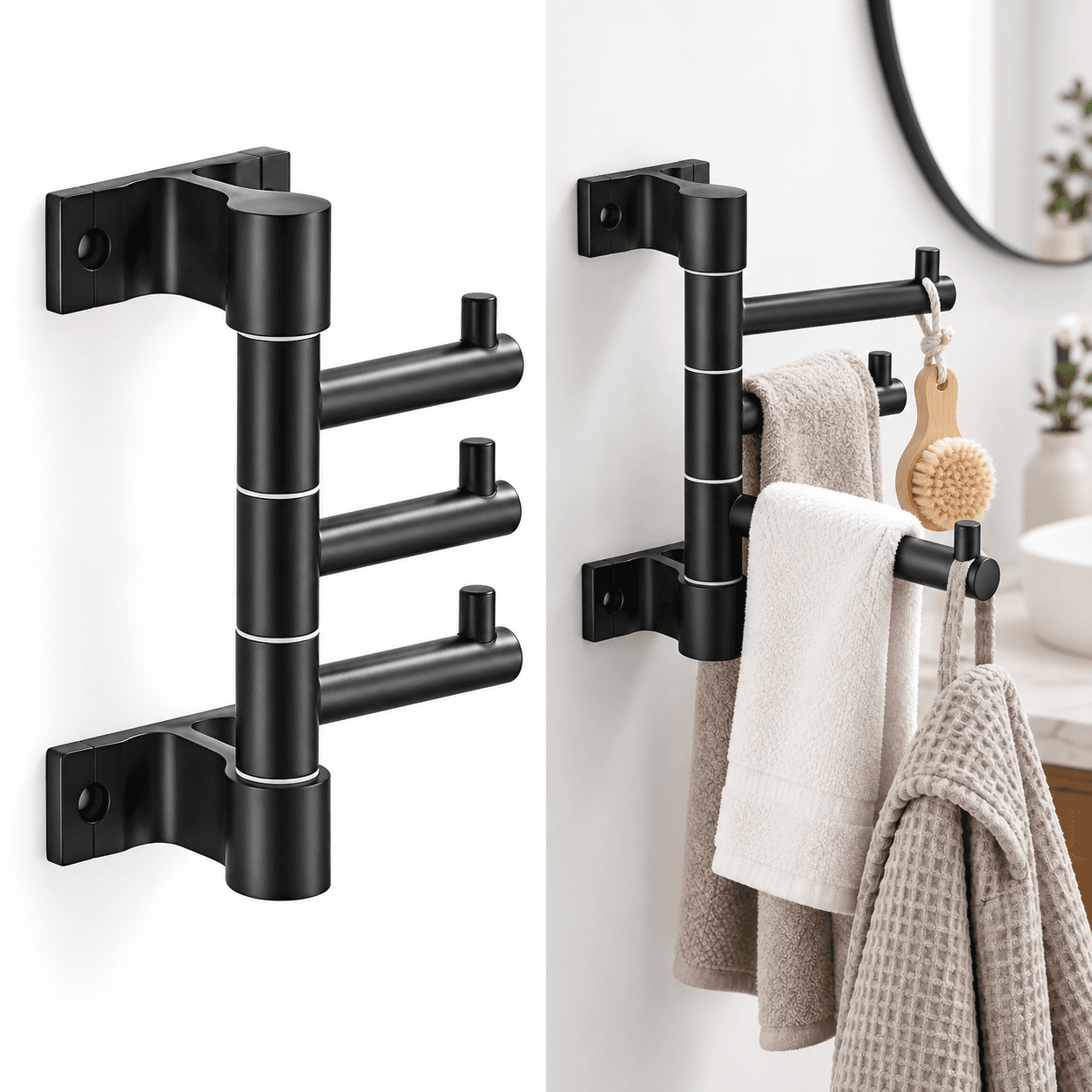 Porte-Serviettes Mural Pivotant 3 Bras Supporte 6KG - علاقة مناشف جدارية دوارة 3 أذرع