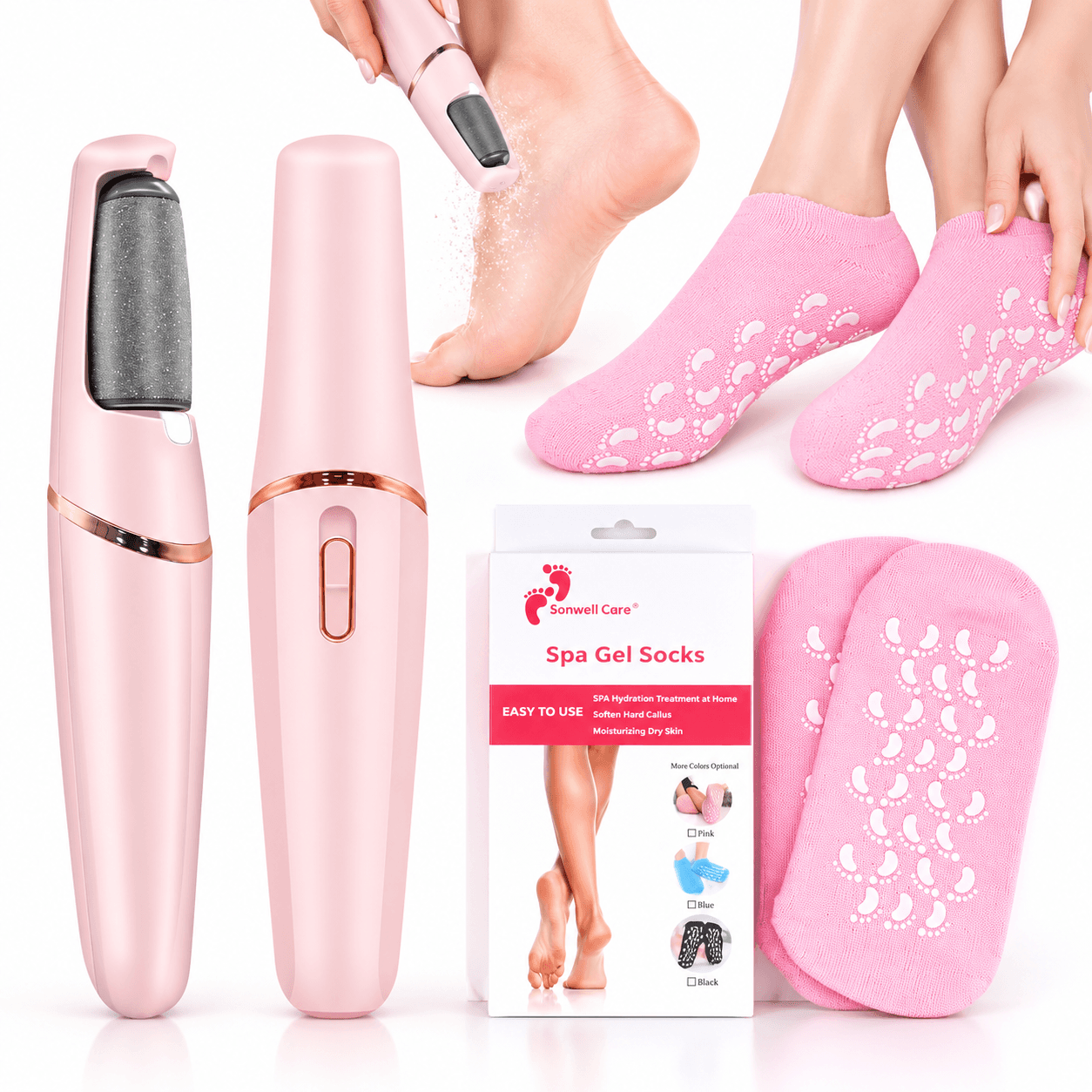 Pack Chaussettes en Gel de Silicone réutilisables avec Broyeur électrique de pieds - عرض خاص