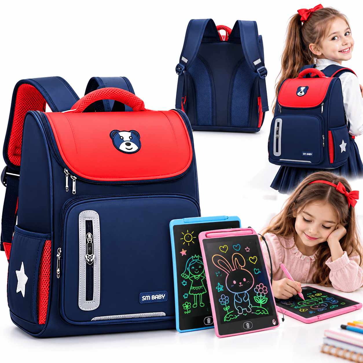 Sac à Dos orthopédique d’école primaire et Tablet LCD pour Enfants Cadeau - Rouge
