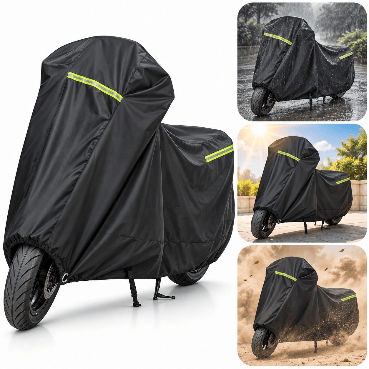 Housse de Protection Imperméable pour Moto avec Bandes Réfléchissantes - غطاء دراجة نارية مقاوم للماء مع عواكس ضوئية