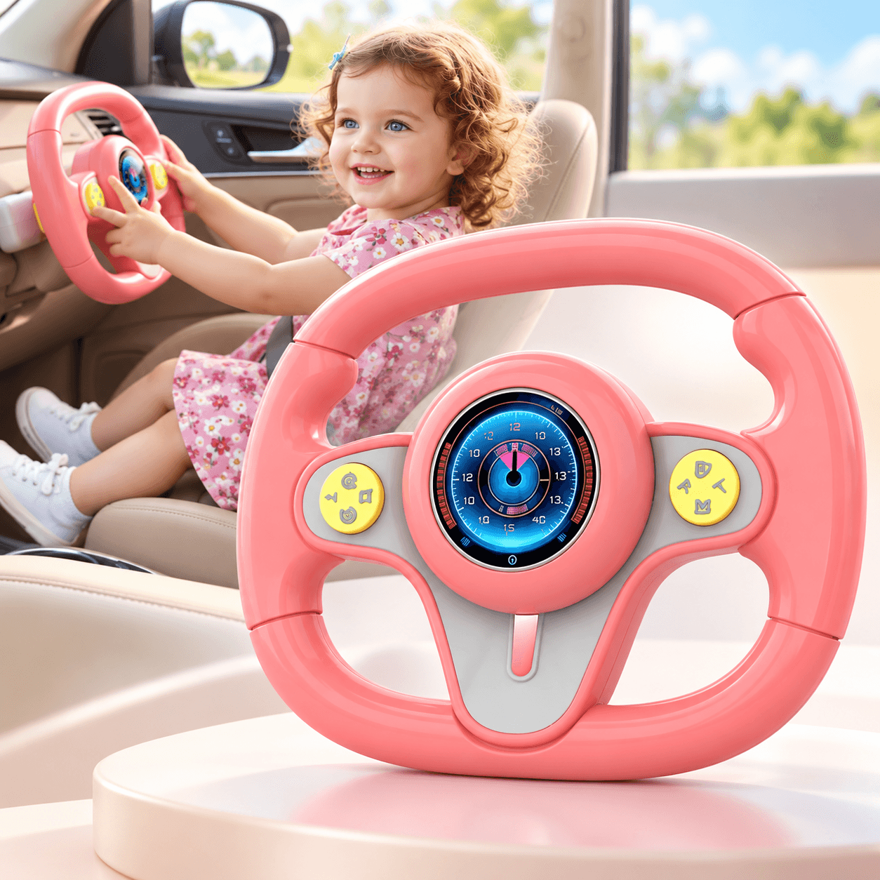 Jouet Volant Interactif pour Enfants KX3702 Rose - لعبة مقود القيادة التفاعلية للأطفال (تعليمية وممتعة)