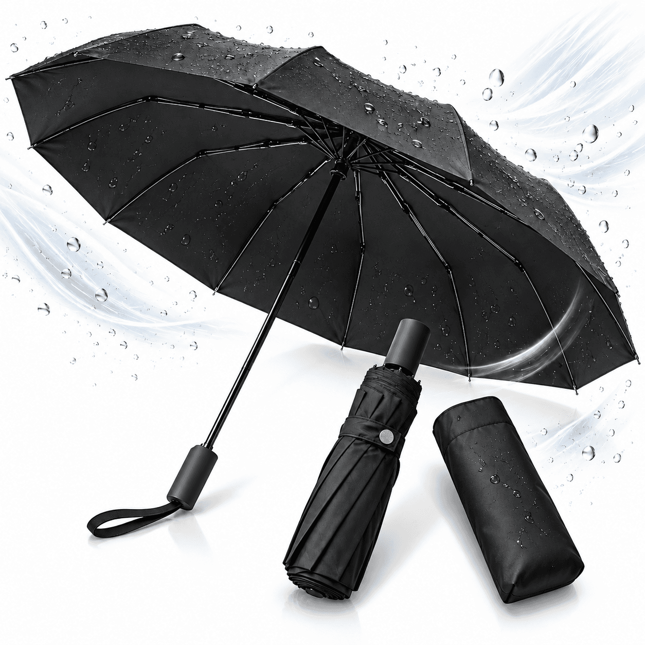 Parapluie Automatique Coupe-Vent avec Protection UV Black - مظلة أوتوماتيكية مقاومة للرياح وأشعة الشمس