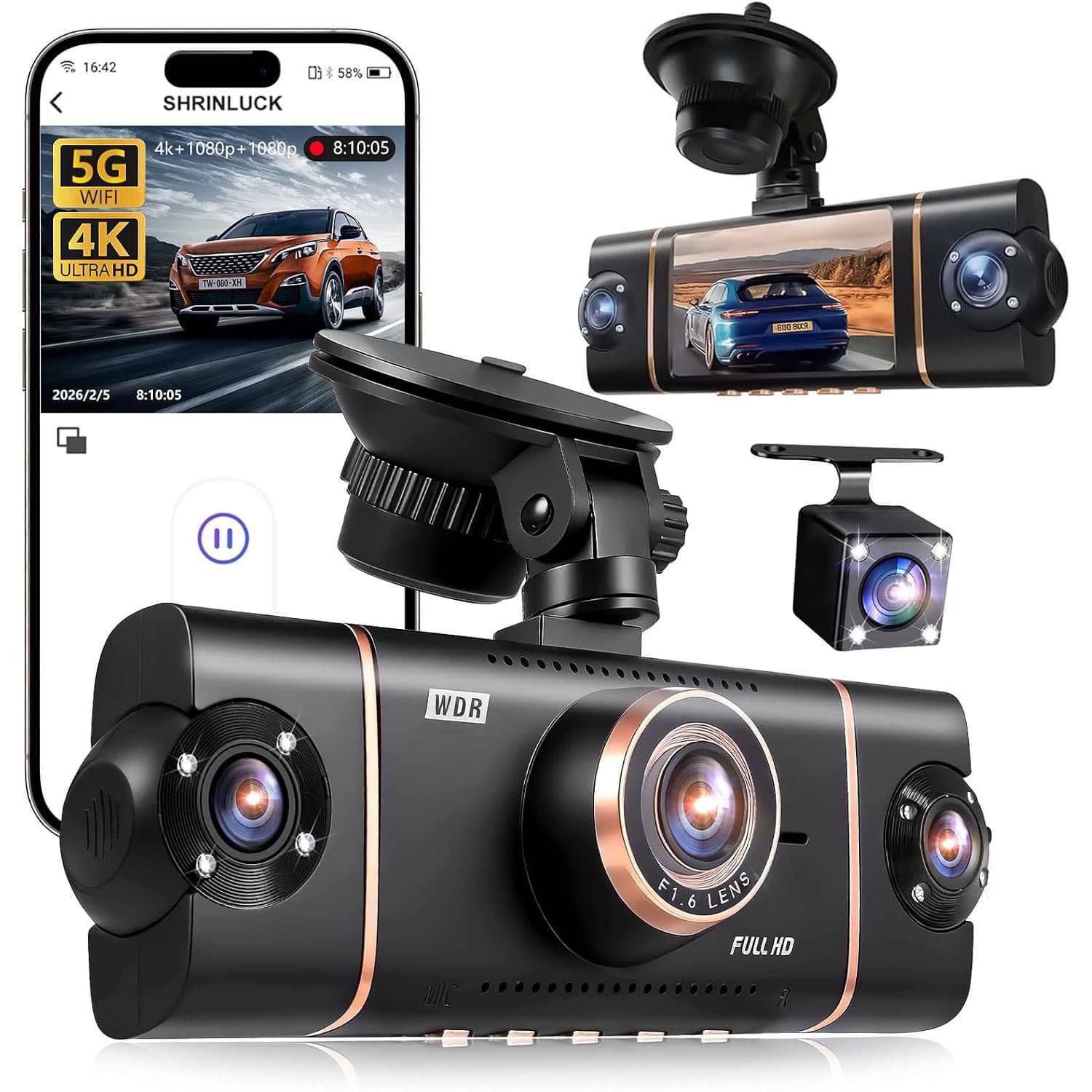 Dash Cam Voiture 4 Caméras 360° WiFi avec Vision Nocturne - كاميرا مراقبة سيارة 4 عدسات بتصوير 360 درجة ورؤية ليلية
