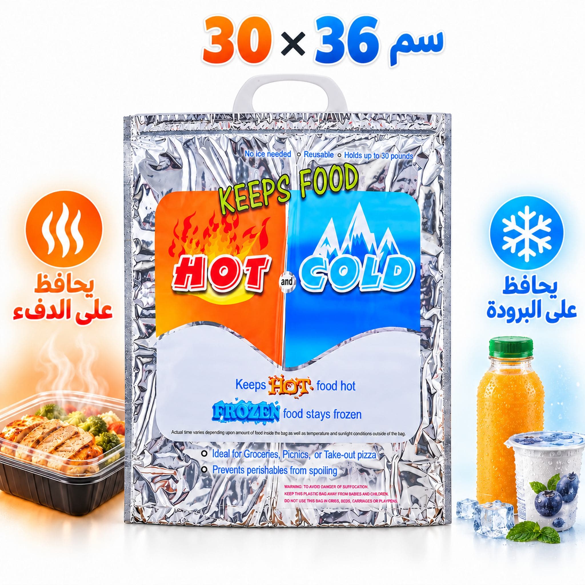 Sac Isotherme Chaud et Froid Petit Modèle 30×36 cm - حقيبة عازلة لحفظ الأطعمة الساخنة والباردة