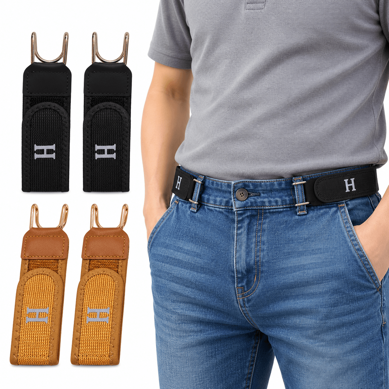 Ceinture Élastique Sans Boucle avec Crochets Métalliques - حزام سروال مطاطي بدون إبزيم بخطافات معدنية