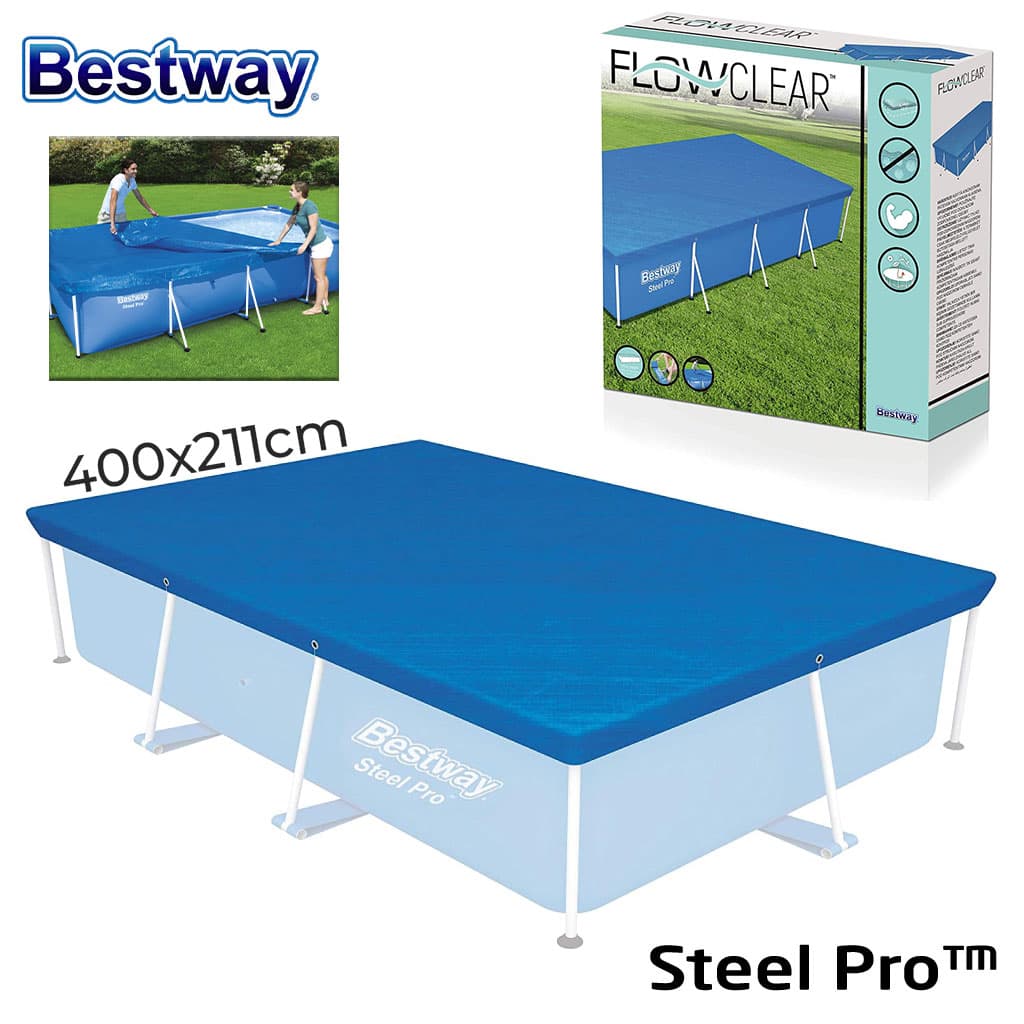 Grande bâche de piscine rectangulaire en polyéthylène 400 x 211 cm Bestway 58107 - غطاء مسبح