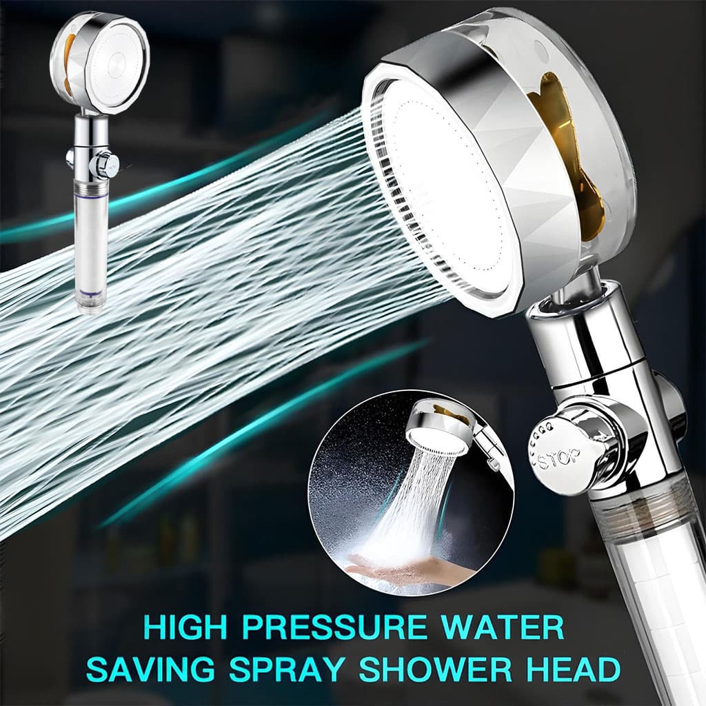 Pommeau de Douche avec Ventilateur Économie 360 Degrés Rotation