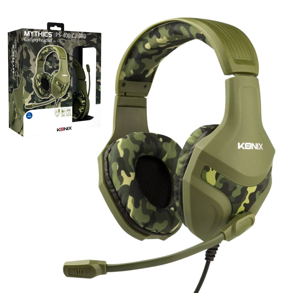 Konix Mythics Casque gaming filaire PS-400 pour console Haut-parleurs 40 mm - Microphone - Motif camouflage vert kaki