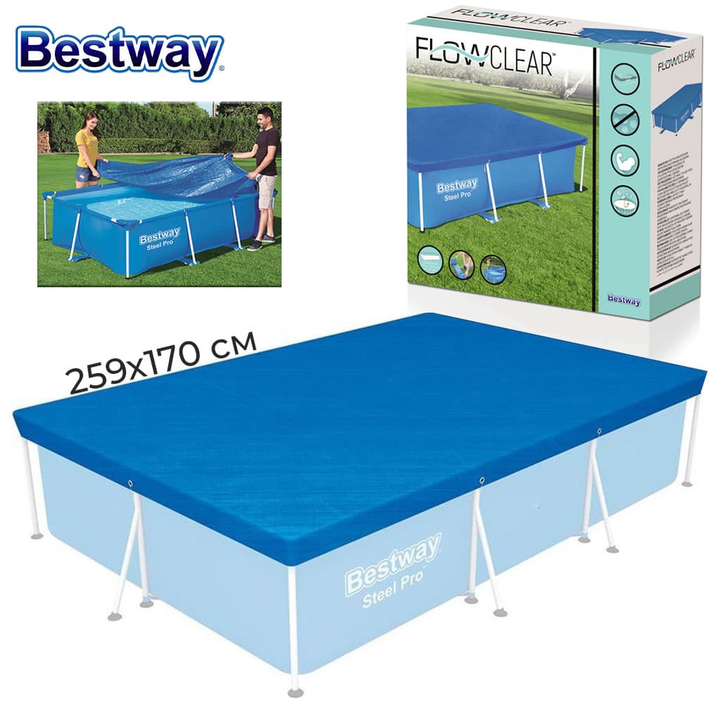 Grand bâche de piscine rectangulaire en polyéthylène 259 x 170 cm Bestway 58105 - غطاء مسبح