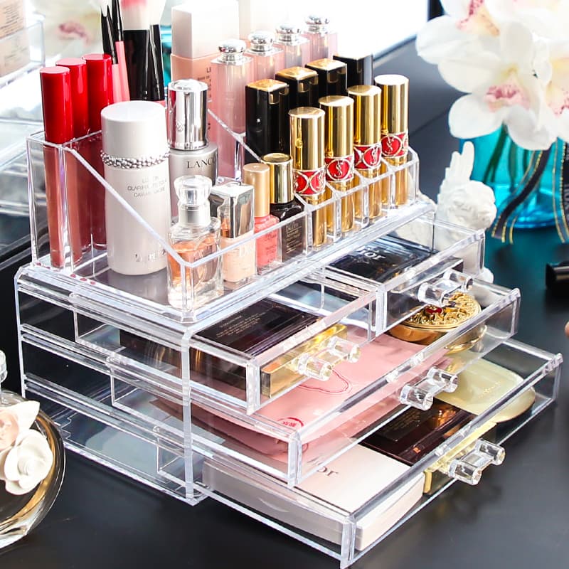 Boîte de rangement de maquillage acrylique avec 3 tiroirs